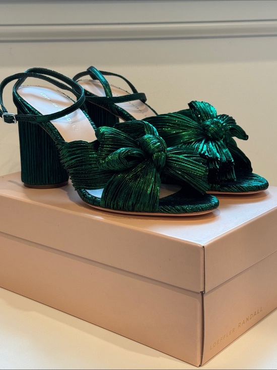 Loeffler Randall Shoes - New in Box Loeffler Randall Camellia Metallic Emerald Bow Block Heel Sandals